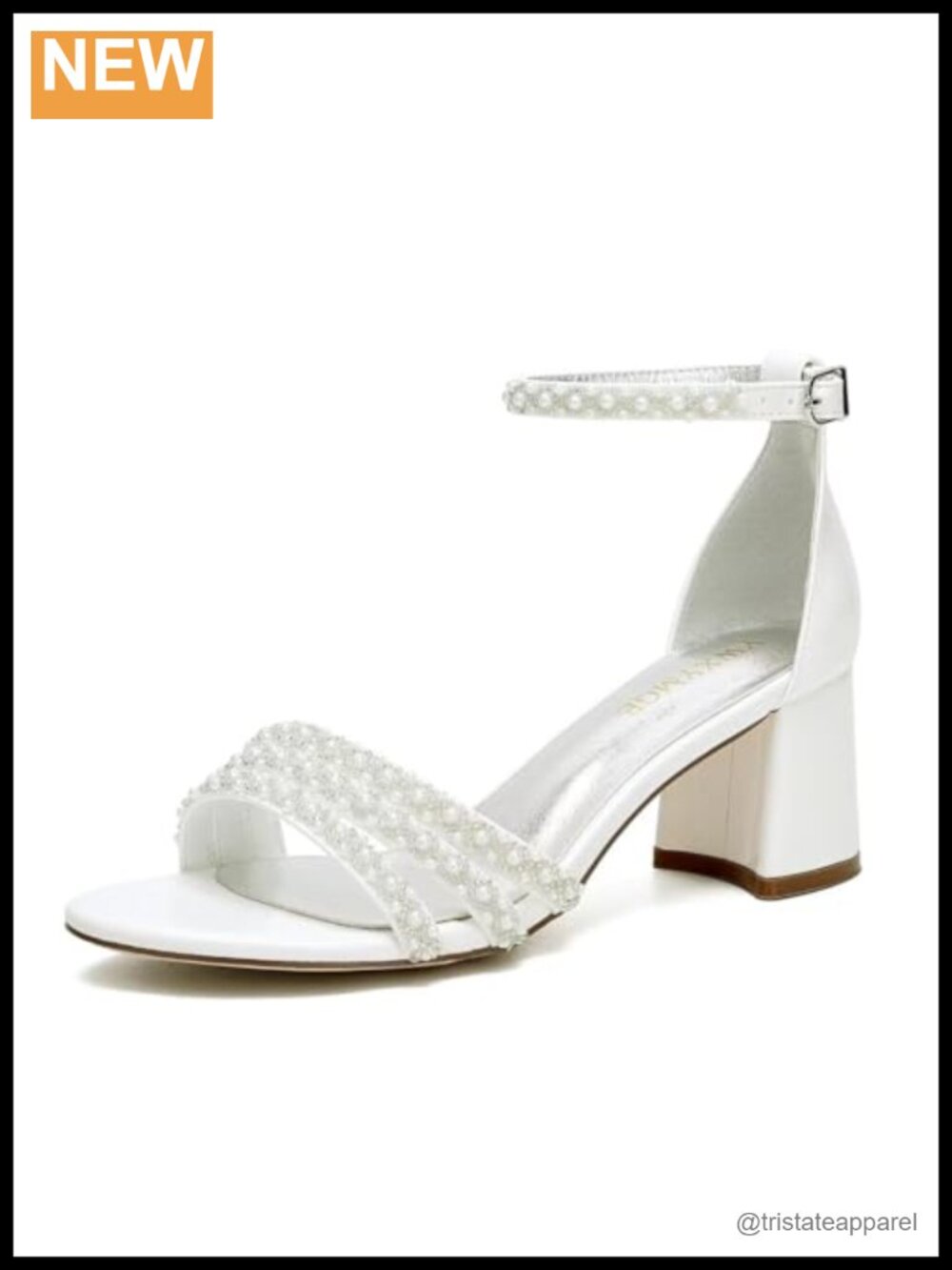 Block Heel Sandal Open Toe Ankle Strap Pearl Wedding Shoes Bride Prom Evening